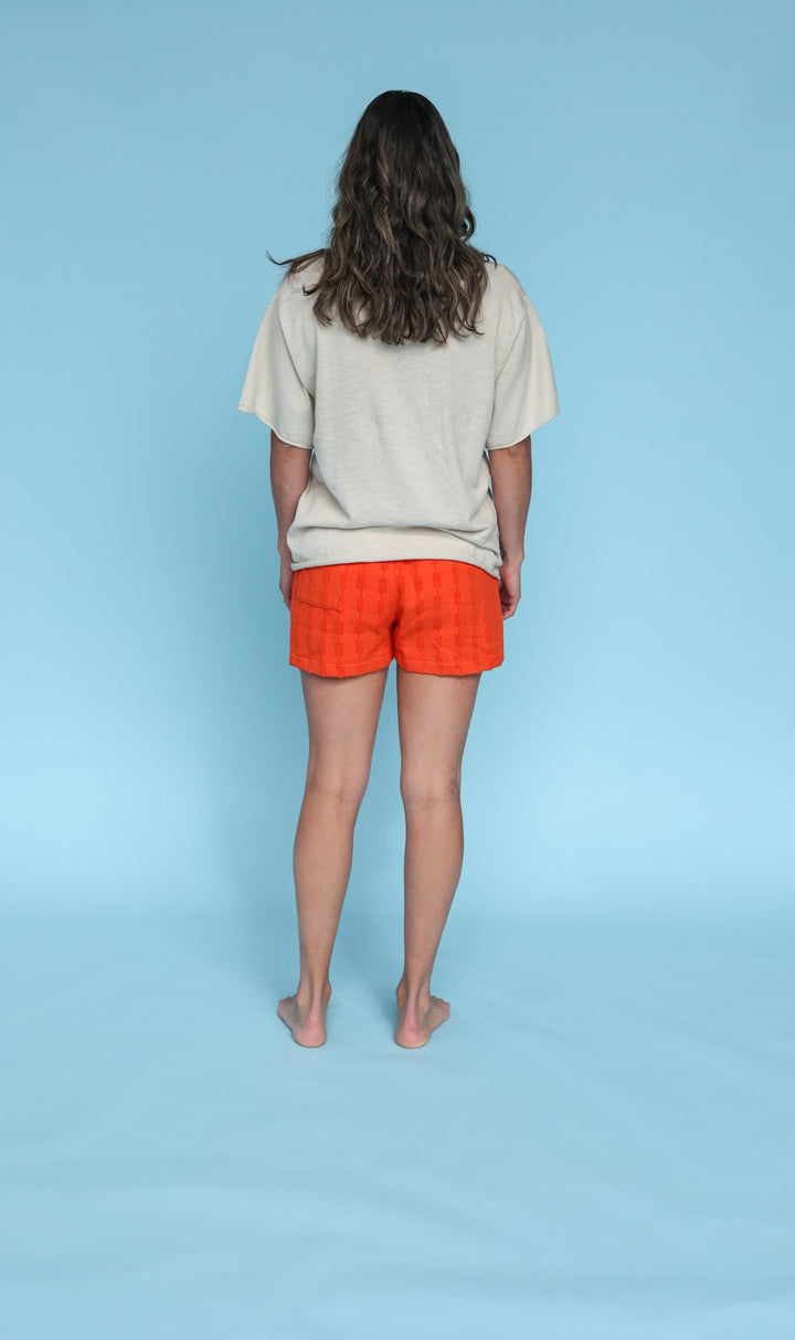 Grown Ladies Terry Shorts - Blocks Rosso