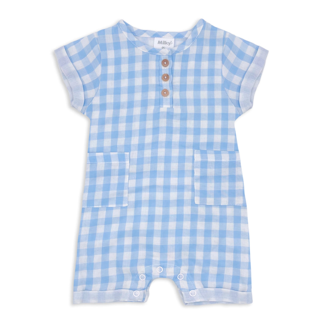 Milky Blue Check Romper