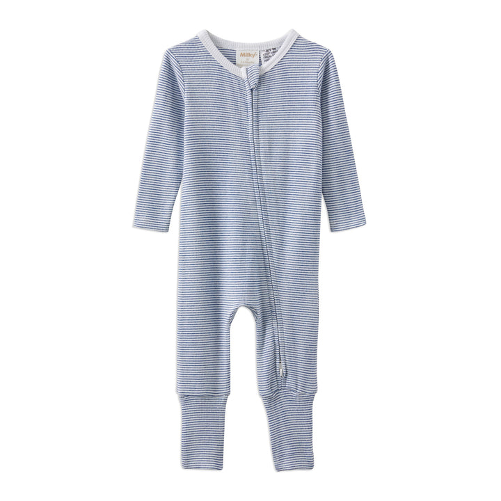 Milky Blue Stripe Zip Romper