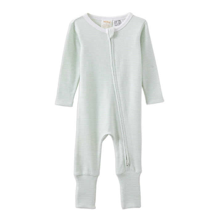 Milky Green Stripe Zip Romper