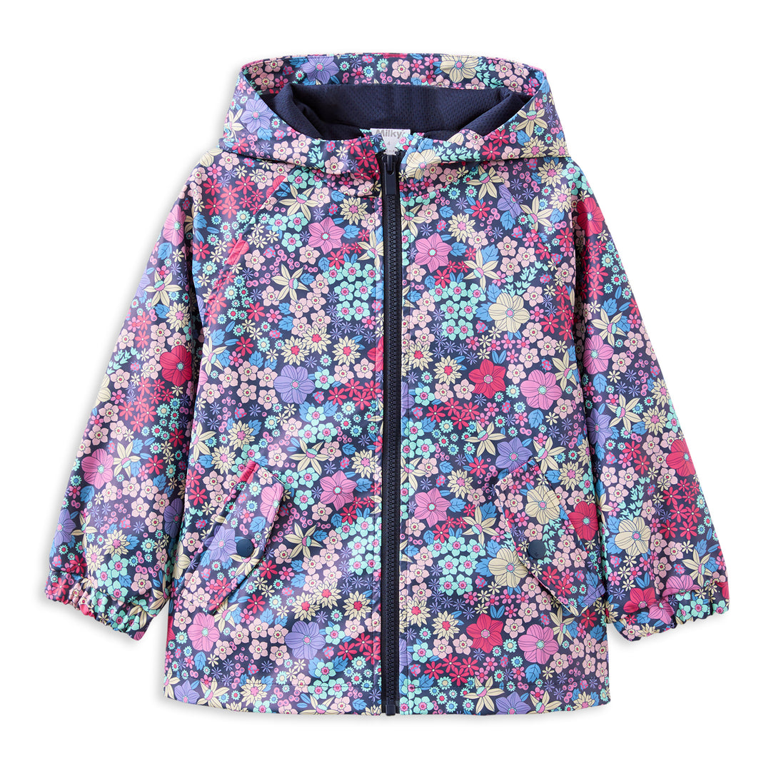 Milky Navy Bloom Rain Jacket