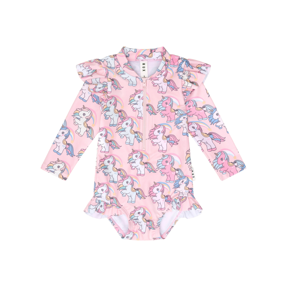 Huxbaby Rainbow Unicorn Zip Swimsuit - Candy