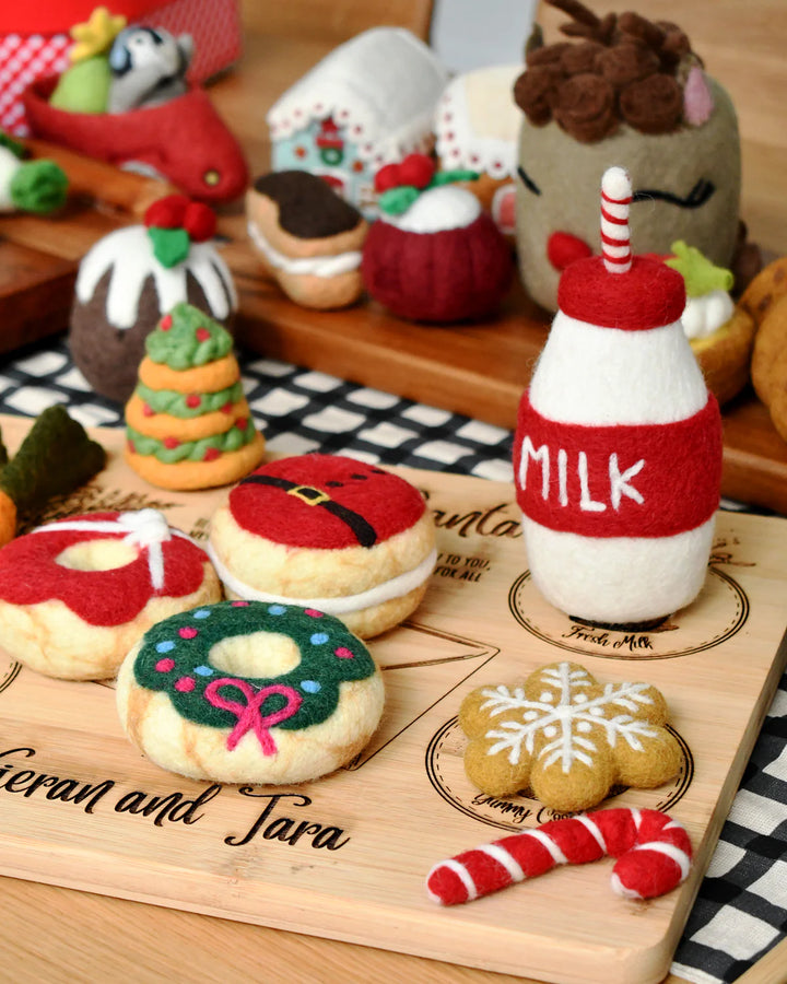 Tara Treasures Magical Christmas Play Food Set - Santas Milk and 4 Christmas Donuts