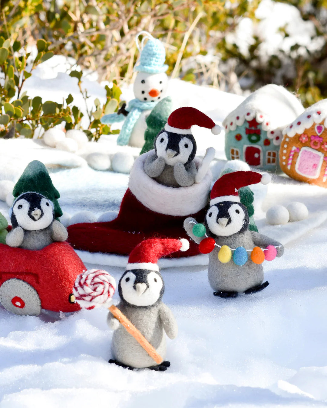 Tara Treasures Felt Penguin in Toy Car and Christmas Tree