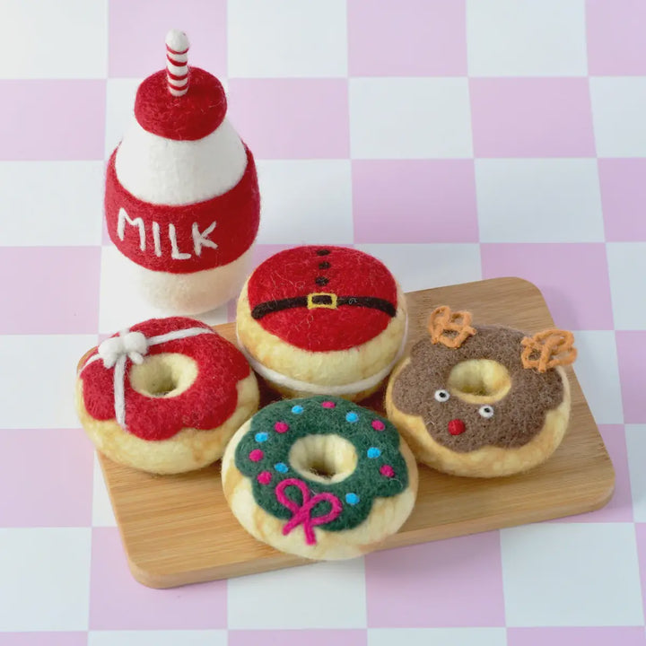 Tara Treasures Magical Christmas Play Food Set - Santas Milk and 4 Christmas Donuts