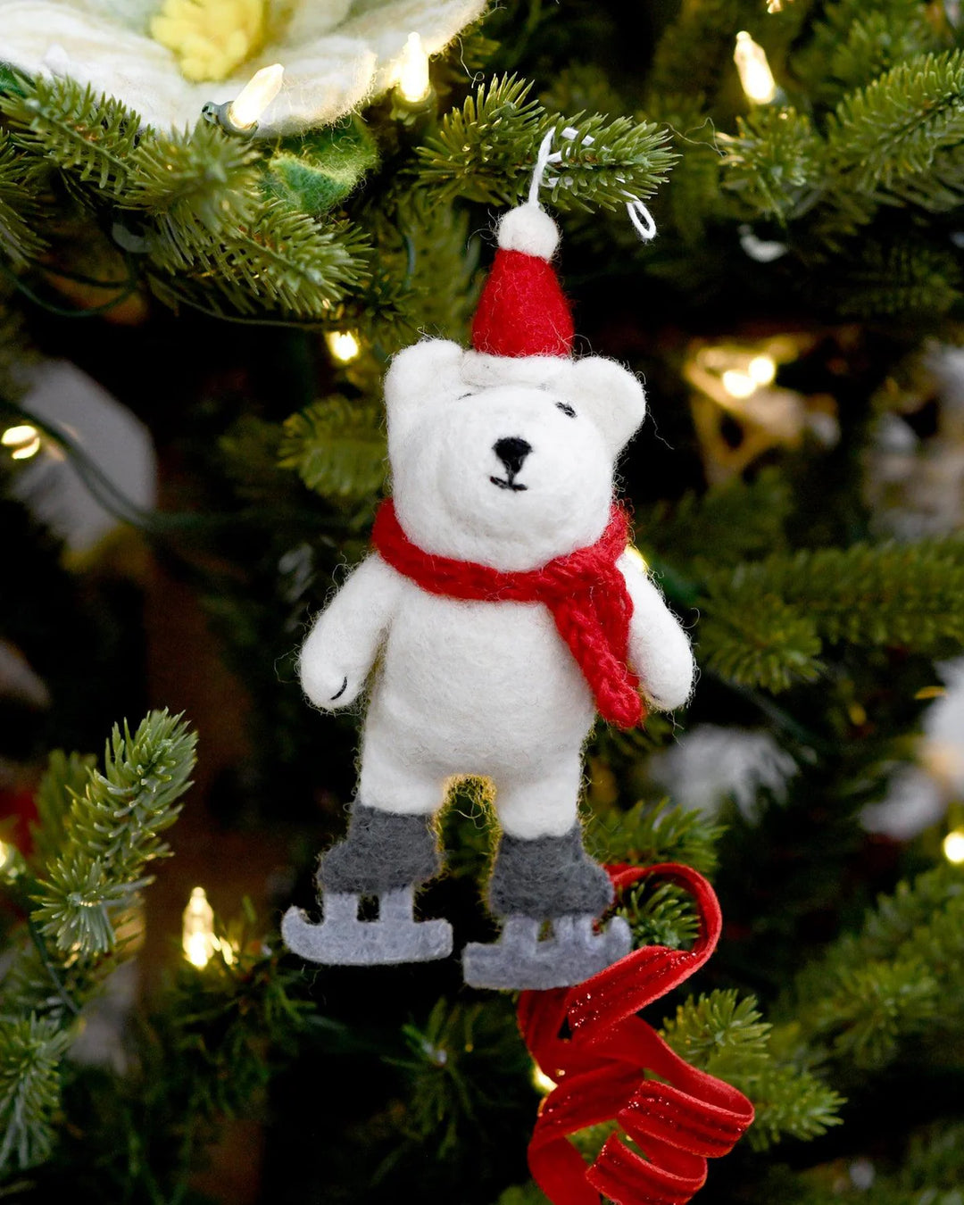 Tara Treasures Felt Polar Bear with Ice Skates Ornament