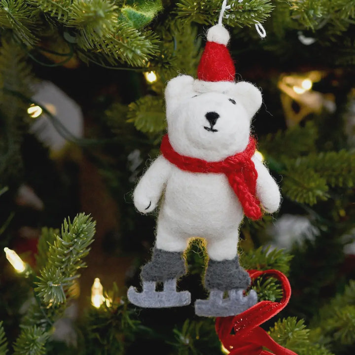 Tara Treasures Felt Polar Bear with Ice Skates Ornament