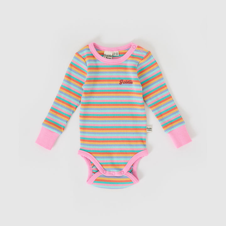 Goldie + Ace Candy Stripe Long Sleeve Rib Bodysuit