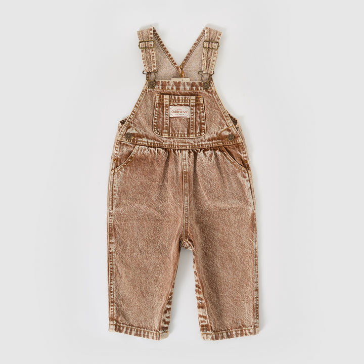 Goldie + Ace Austin Vintage Washed Denim Overalls Brown