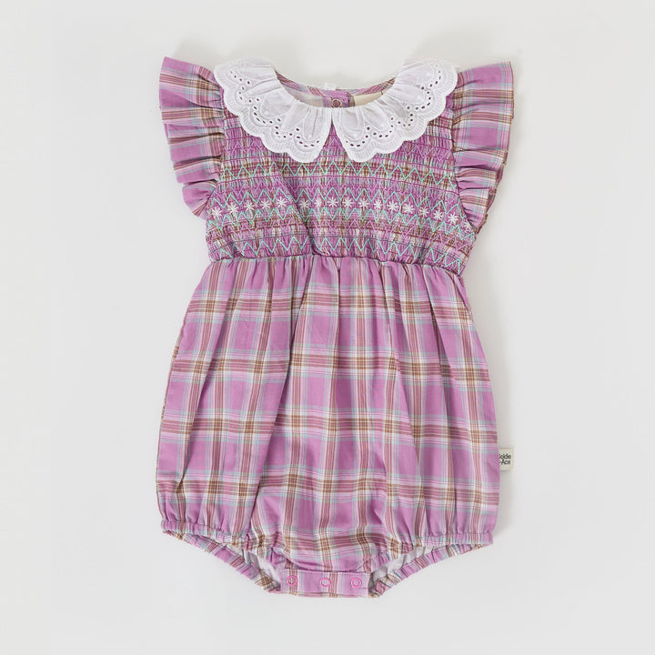 Goldie + Ace Lani Smocked Romper Mauve Check