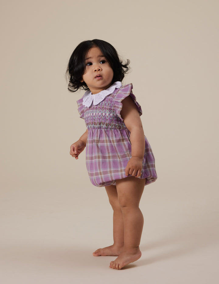 Goldie + Ace Lani Smocked Romper Mauve Check