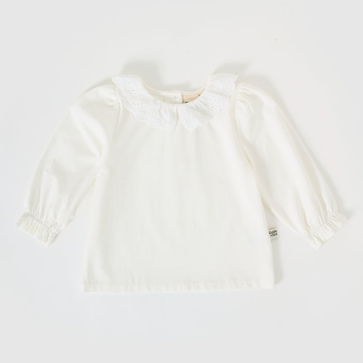 Goldie + Ace Laura Puff Sleeve Collar Long Sleeve Cream