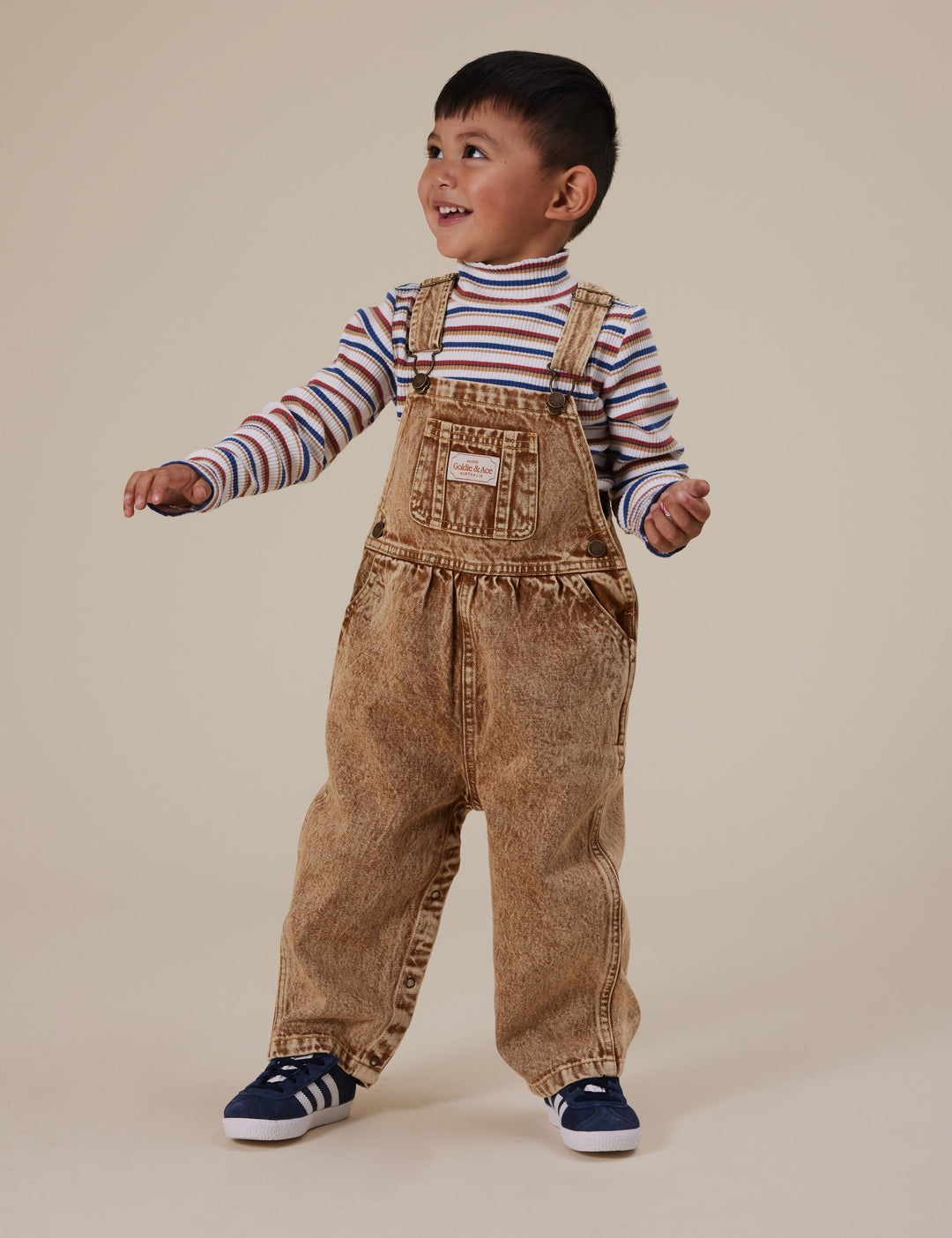 Goldie + Ace Austin Vintage Washed Denim Overalls Brown