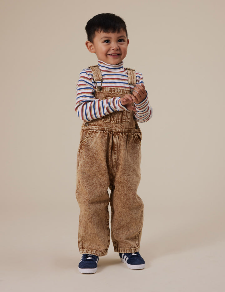 Goldie + Ace Austin Vintage Washed Denim Overalls Brown