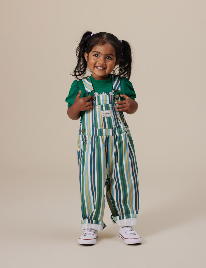 Goldie + Ace Austin Evergreen Stripe Denim Overalls