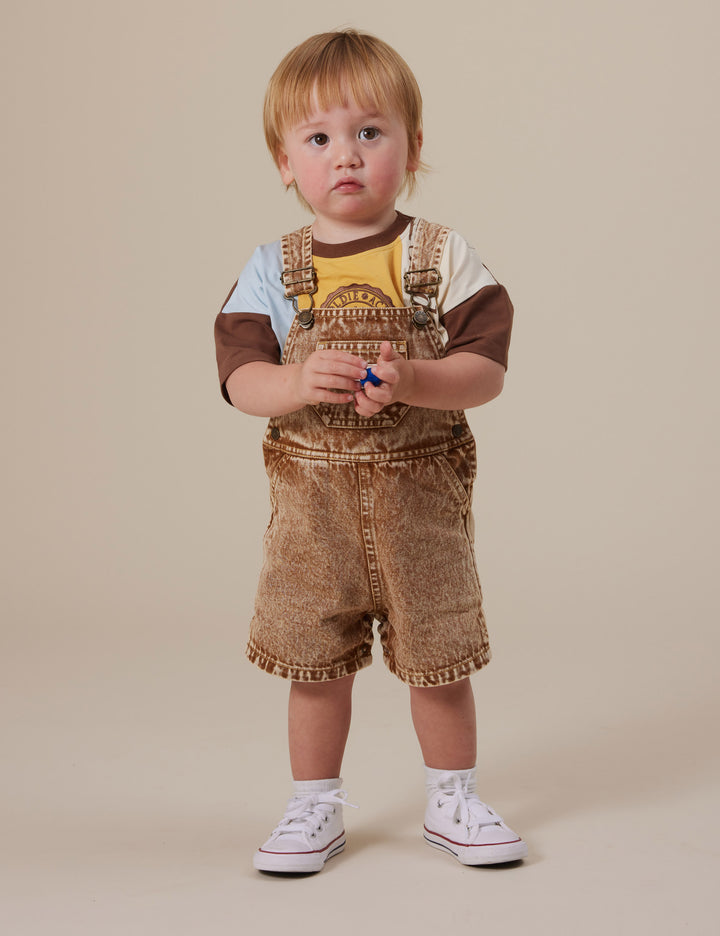 Goldie + Ace Burton Vintage Washed Denim Overalls Brown