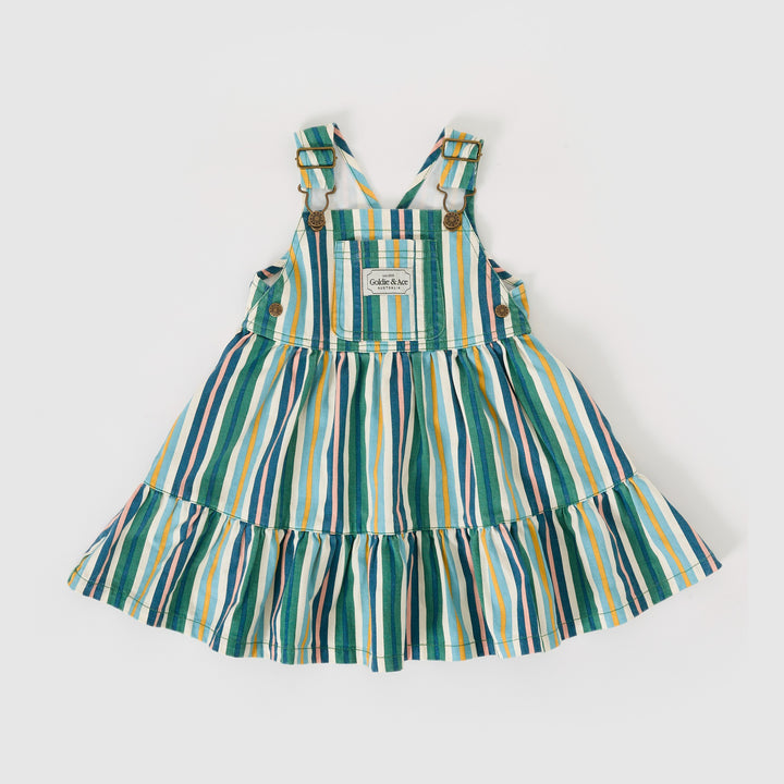 Goldie + Ace Tully Tiered Pinafore Dress Stripe Evergreen Stripe