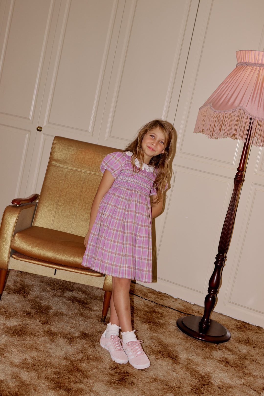 Goldie + Ace Flo Smocked Dress Mauve Check