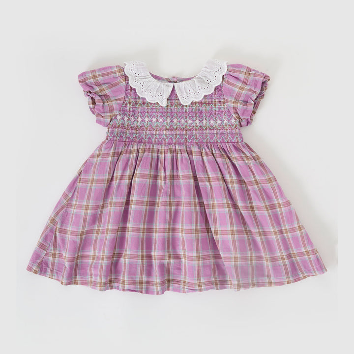 Goldie + Ace Flo Smocked Dress Mauve Check