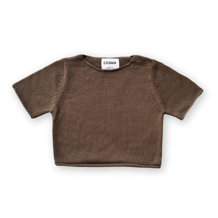 Grown Blanket Stitch Knitted Tee - Cafe