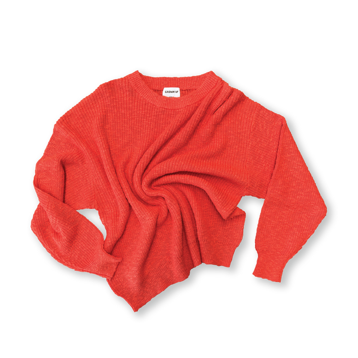 Grown Ladies Oversized Rib Pull Over - Tomato