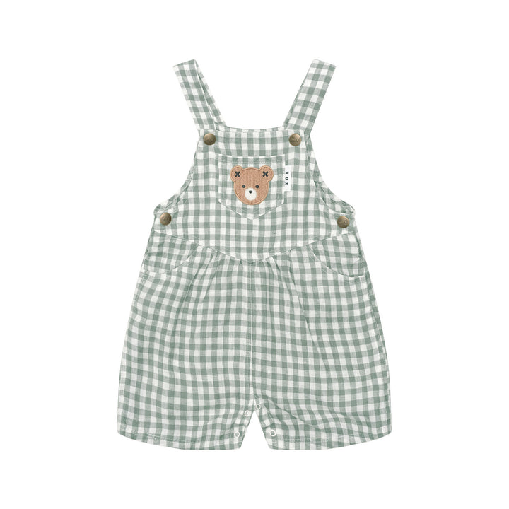 Huxbaby Huxbear Check Short Overall - Sage/Almond Milk