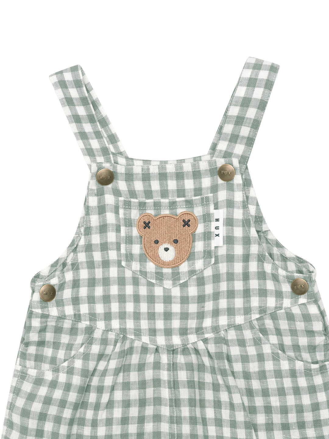 Huxbaby Huxbear Check Short Overall - Sage/Almond Milk