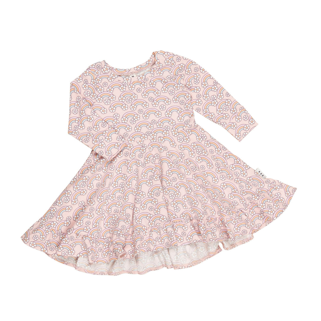 Huxbaby Flowerbow Long Sleeve Swing Dress - Pink Pearl