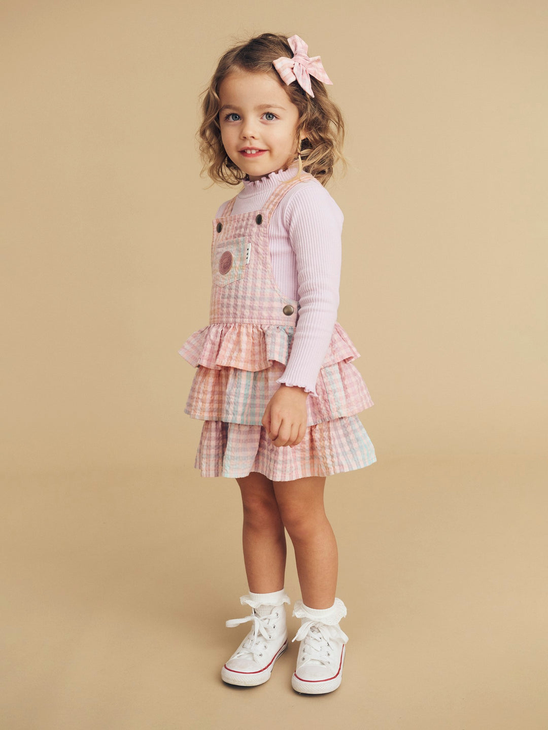 Huxbaby Frill Overall Dress - Rainbow Check