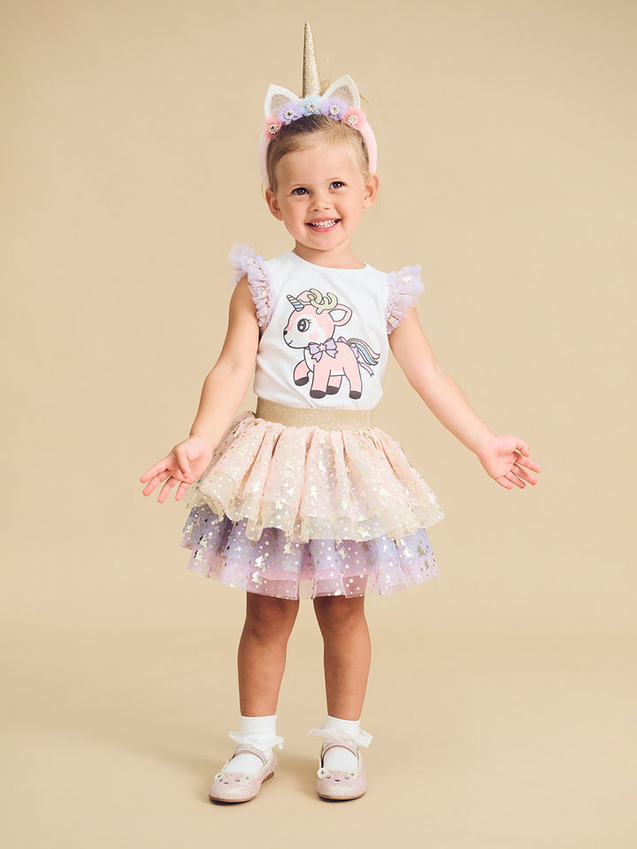 Huxbaby Reindeer Friends Tulle Skirt - Rainbow