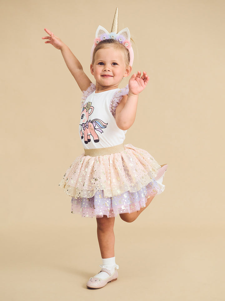 Huxbaby Reindeer Friends Tulle Skirt - Rainbow