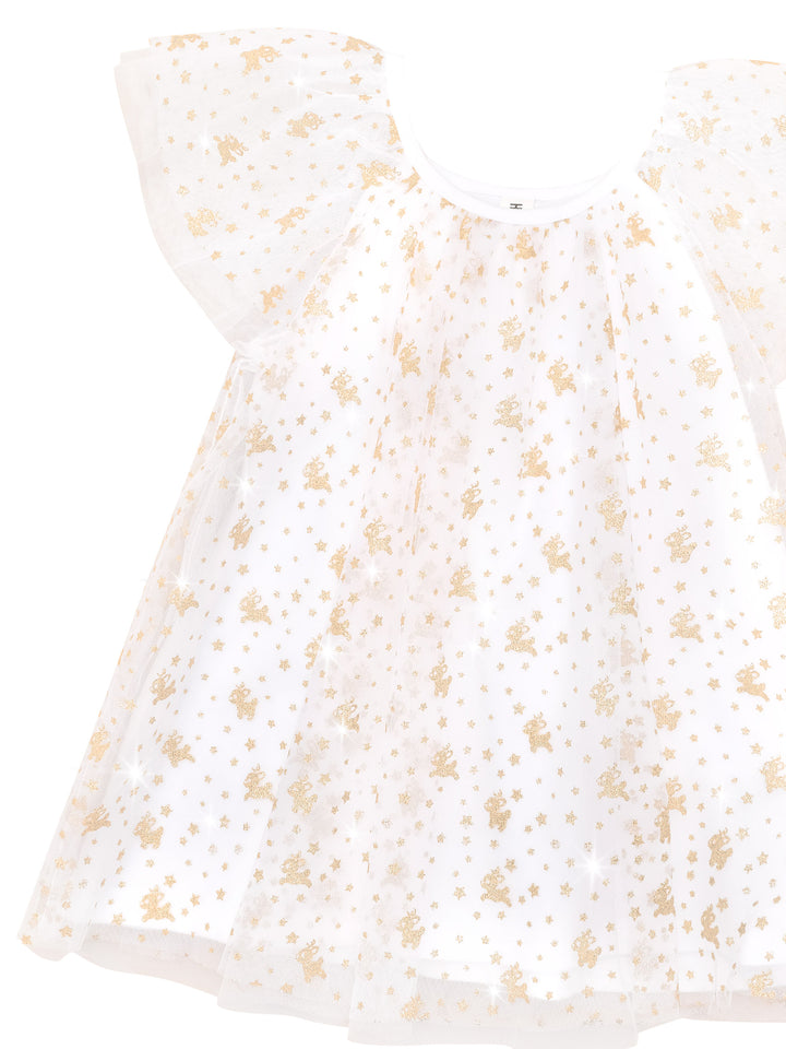 Huxbaby Christmas Reindeer Tulle Dress - White