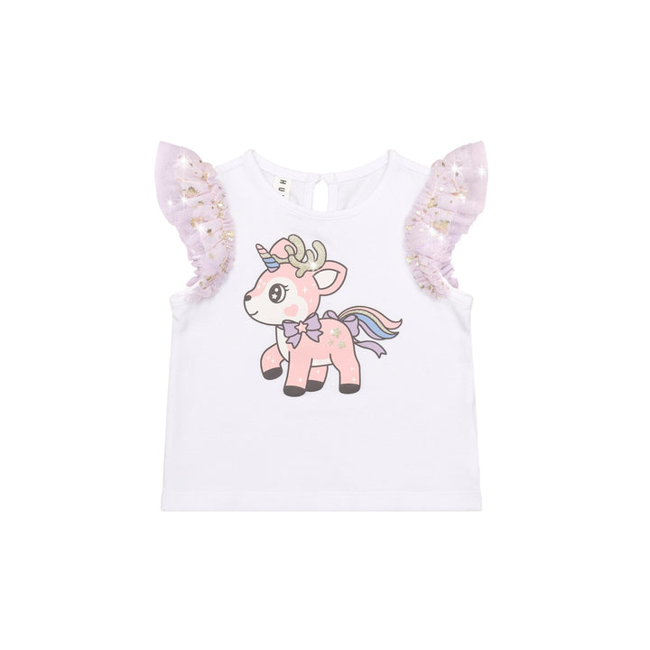 Huxbaby Reindeer Tulle Sleeve T-Shirt - White