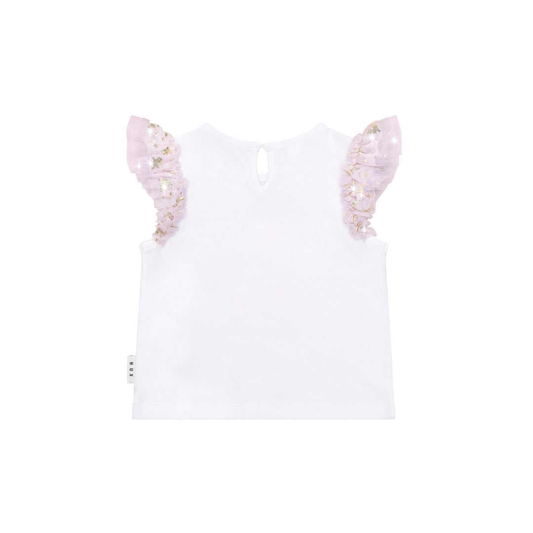 Huxbaby Reindeer Tulle Sleeve T-Shirt - White