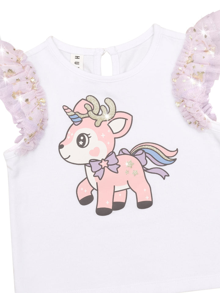 Huxbaby Reindeer Tulle Sleeve T-Shirt - White