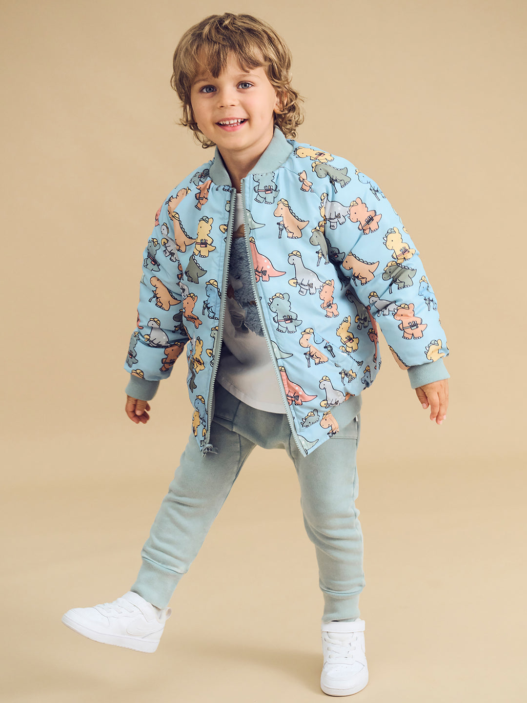 Huxbaby Construction Dinos Reversible Bomber - Mineral Green