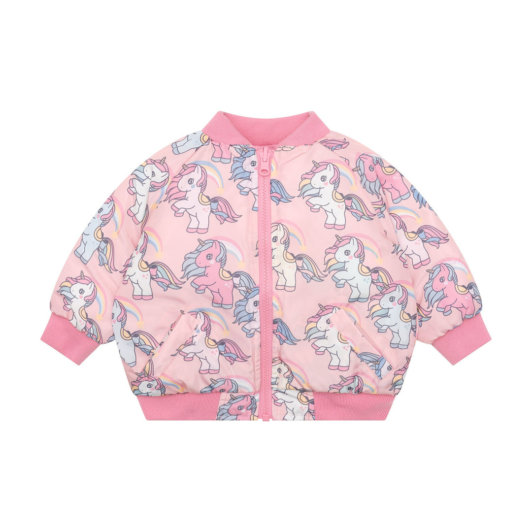 Huxbaby Rainbow Unicorn Reversible Bomber - Bubblegum