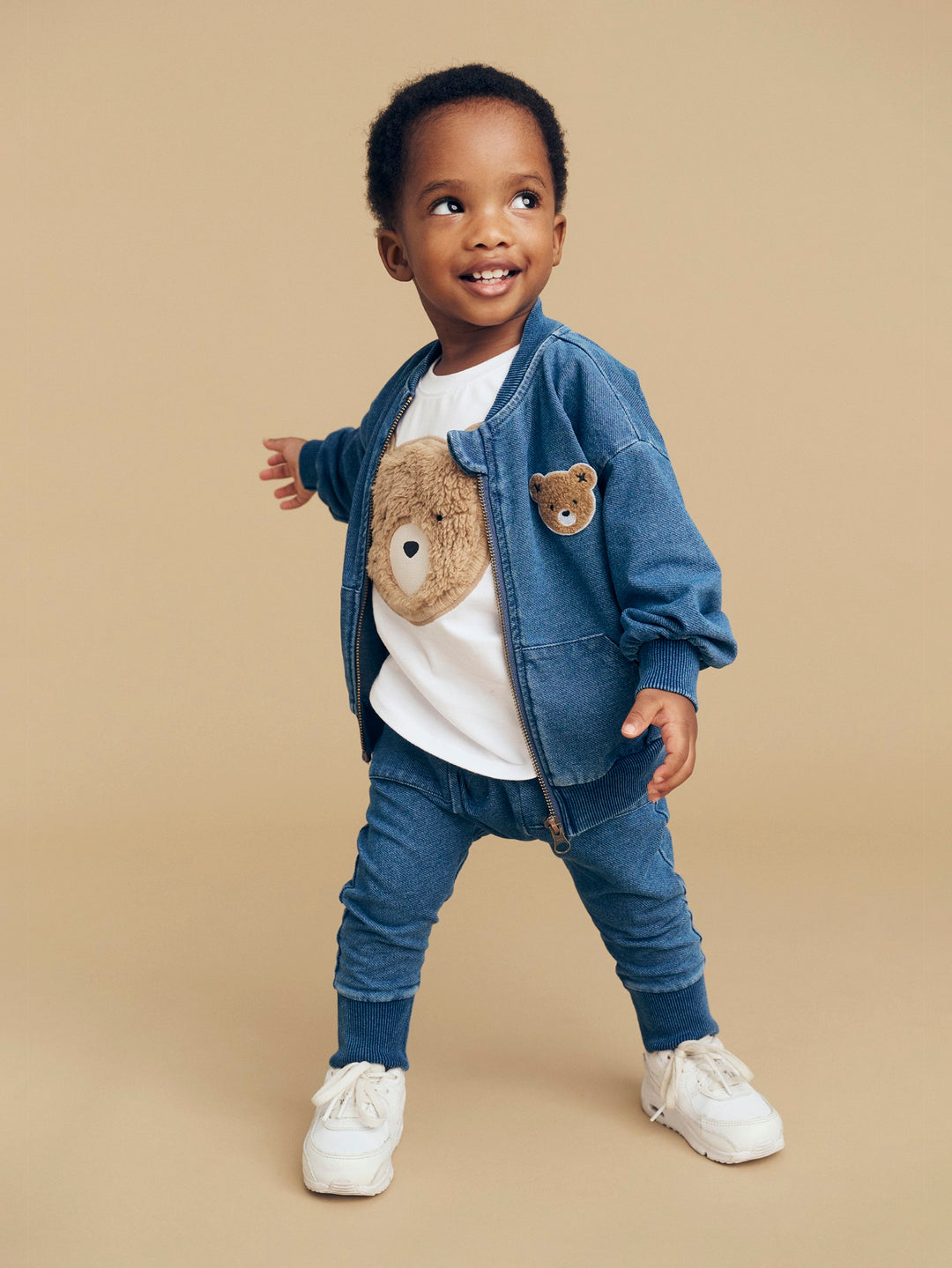 Huxbaby Hux Bear Knit Denim Bomber Jacket