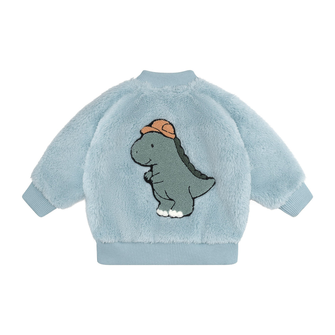 Huxbaby Construction Dino Faux Fur Jacket - Marine Blue