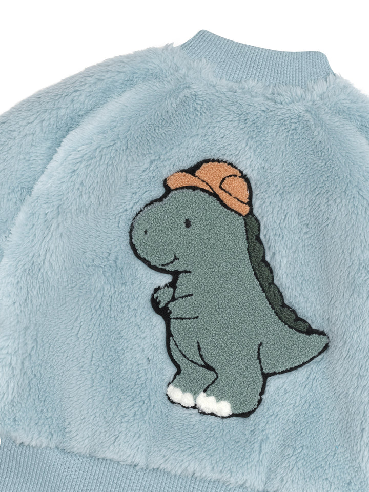 Huxbaby Construction Dino Faux Fur Jacket - Marine Blue