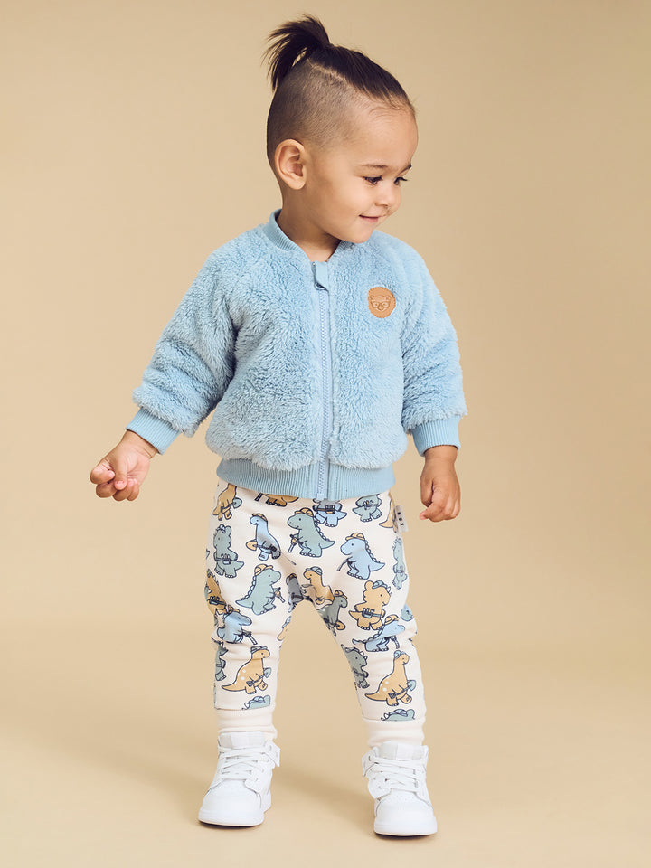 Huxbaby Construction Dino Faux Fur Jacket - Marine Blue