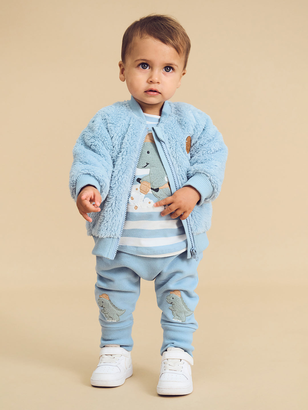 Huxbaby Construction Dino Faux Fur Jacket - Marine Blue