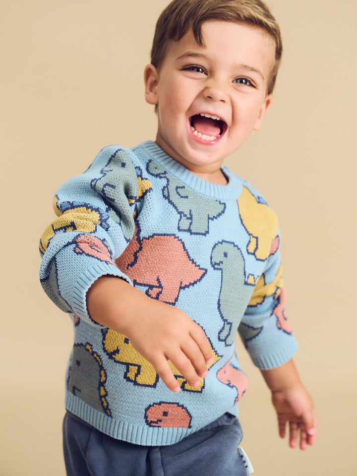 Huxbaby Dino Play Knit Jumper - Marine Blue