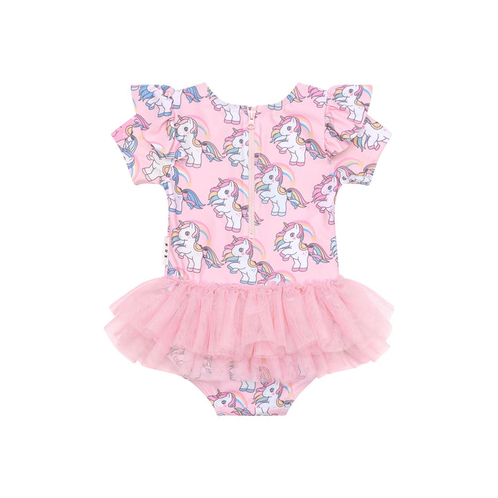 Huxbaby Rainbow Unicorn Frill Ballet Swimsuit - Candy