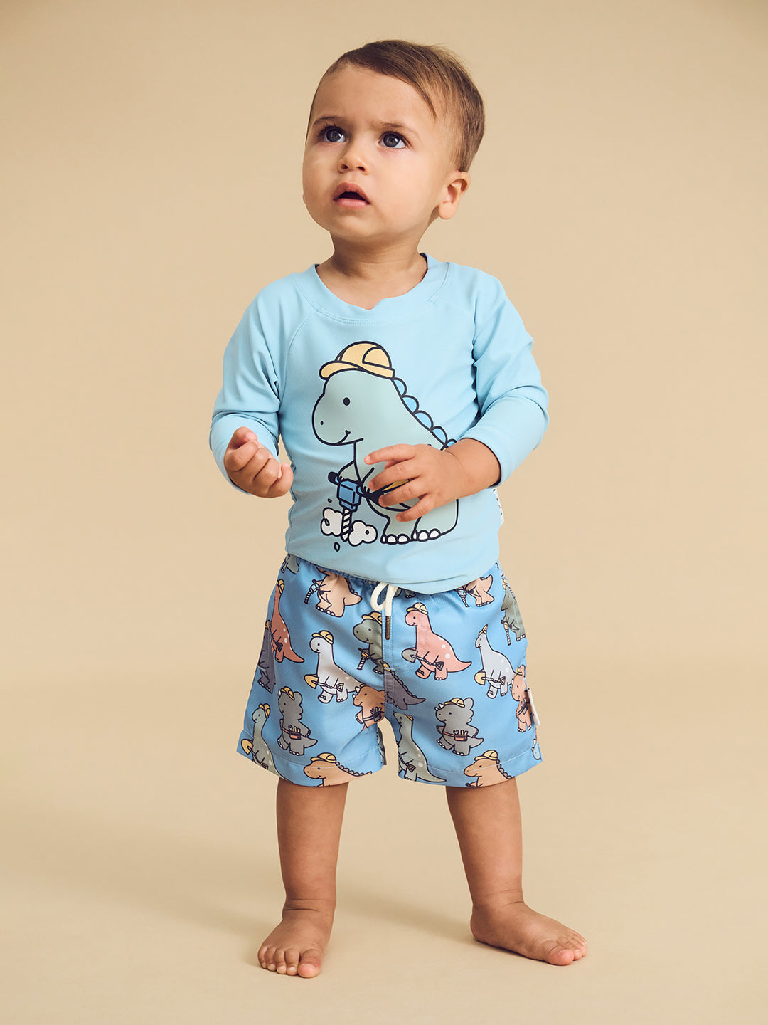 Huxbaby Construction Dinos Swim Short - Bright Blue