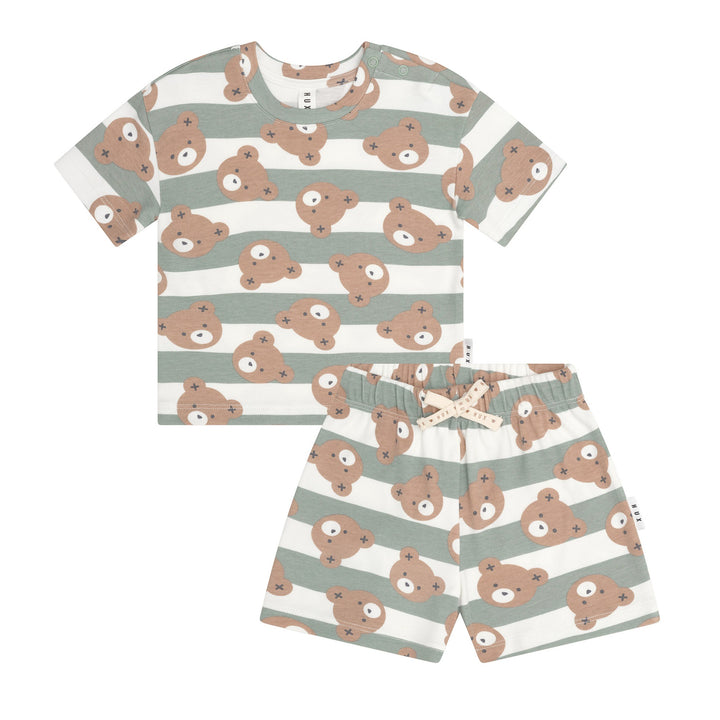 Huxbaby Huxbear Stripe Pyjamas - Sage/Almond Milk