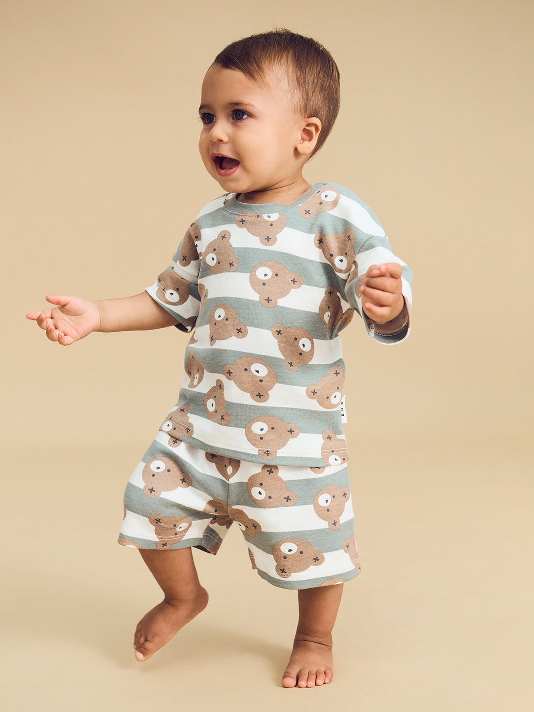 Huxbaby Huxbear Stripe Pyjamas - Sage/Almond Milk