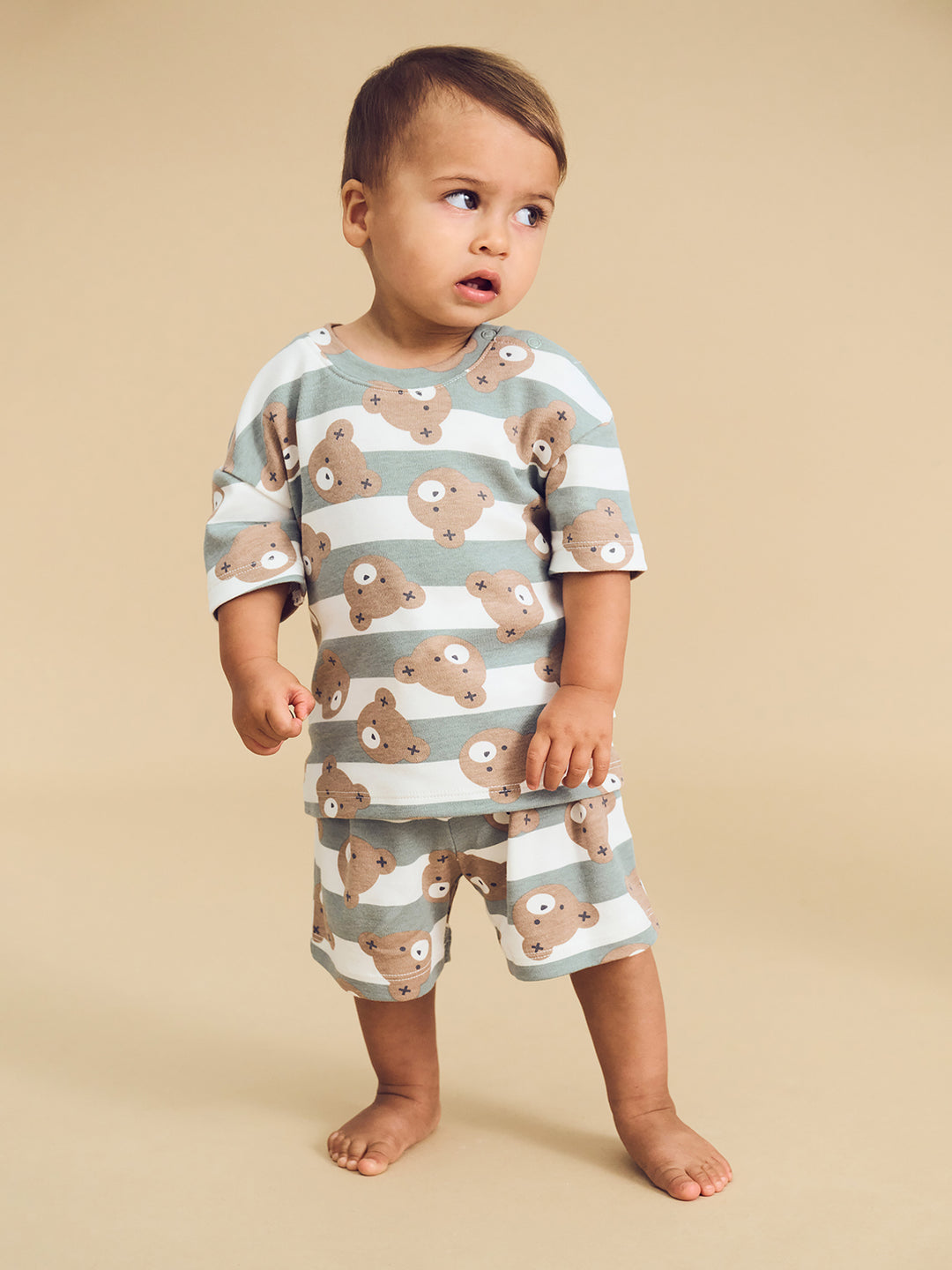 Huxbaby Huxbear Stripe Pyjamas - Sage/Almond Milk