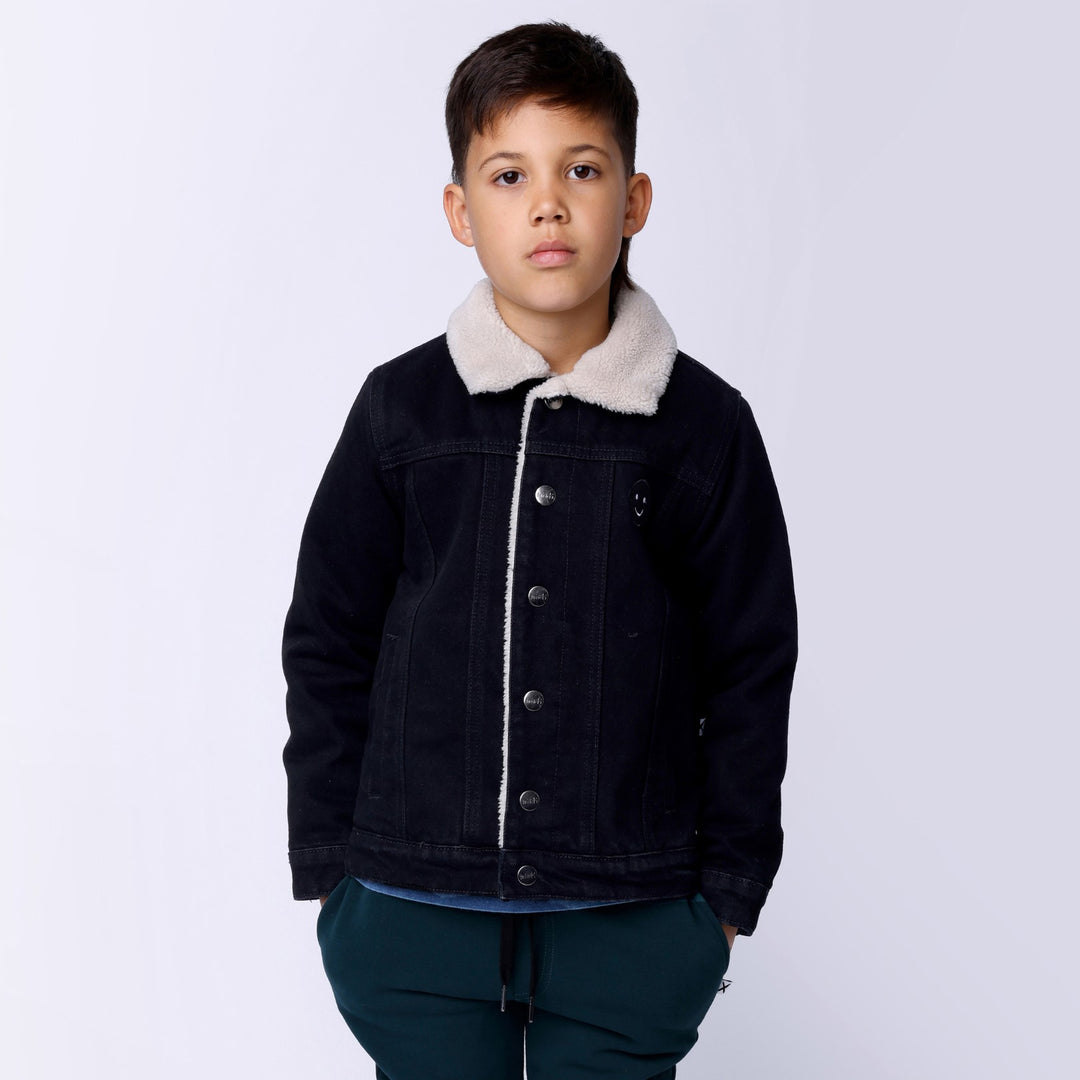 Minti Teddy Lined Denim Bomber - Black