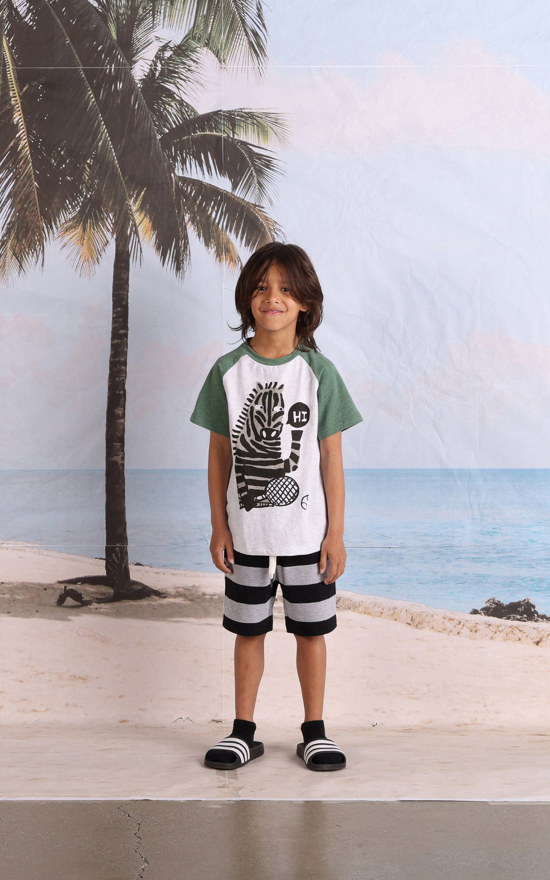 Minti Sports Zebra Tee - White Marle/Forest Marle